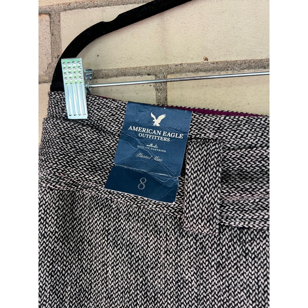 Vtg American Eagle Y2K Herringbone Pleated Micro Mini Skirt Wool Size 8 NWT - Picture 7 of 8